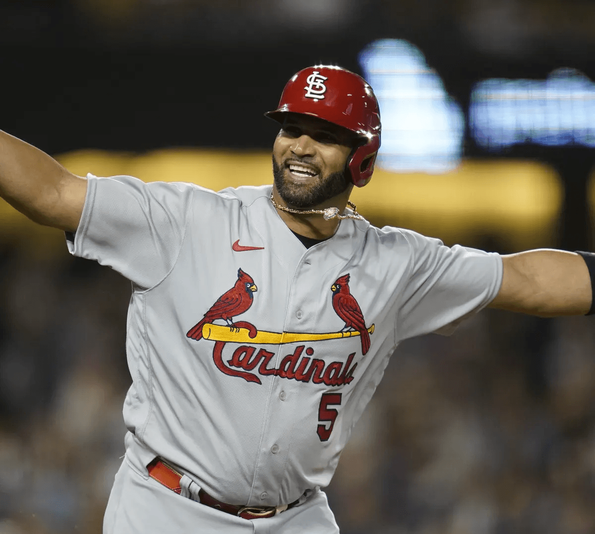 Albert Pujols celebrates his 700th home run