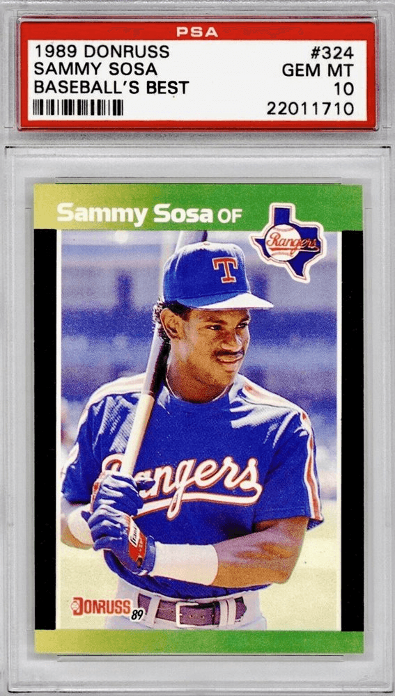 A 1989 Donruss #324 featuring Sosa in his Texas Rangers uniform